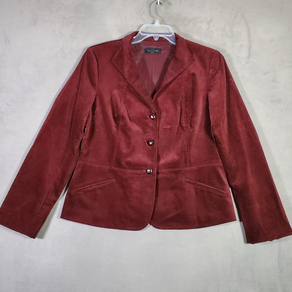 Talbots Jacket Womens 14 Dark Red Velvet Blazer Peplum Evening Holiday Goth Vamp